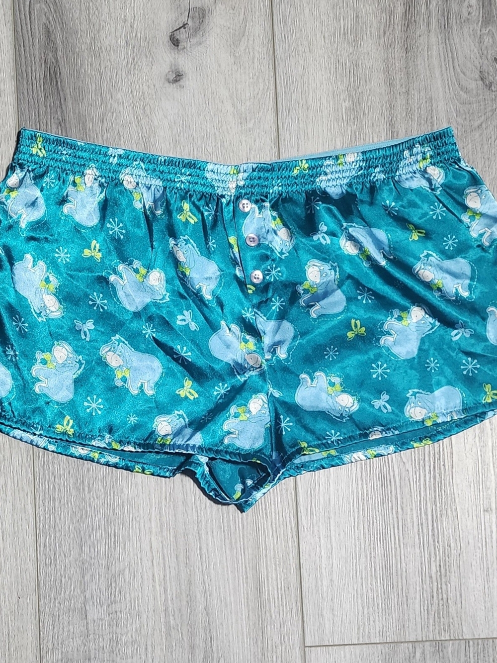 Vintage Y2K Disney Eeyore Turquoise Super Short Satan Pajama Shorts Womens Large